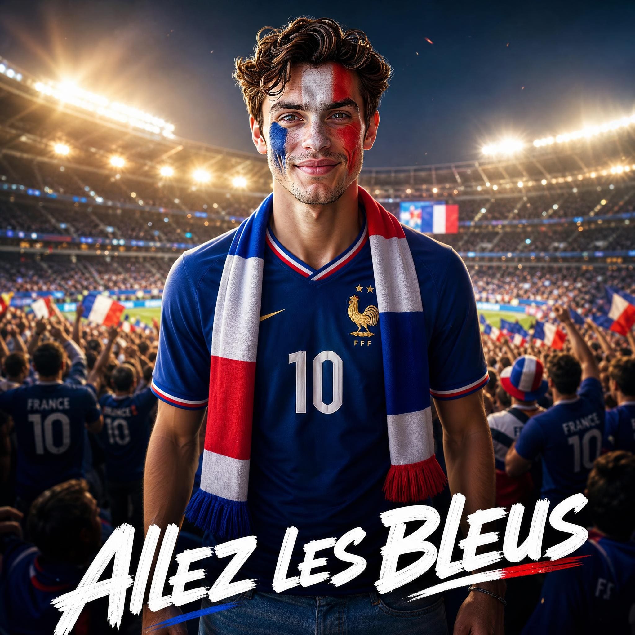 Portrait supporter équipe de France créé par l'IA pour la Coupe du Monde 2026