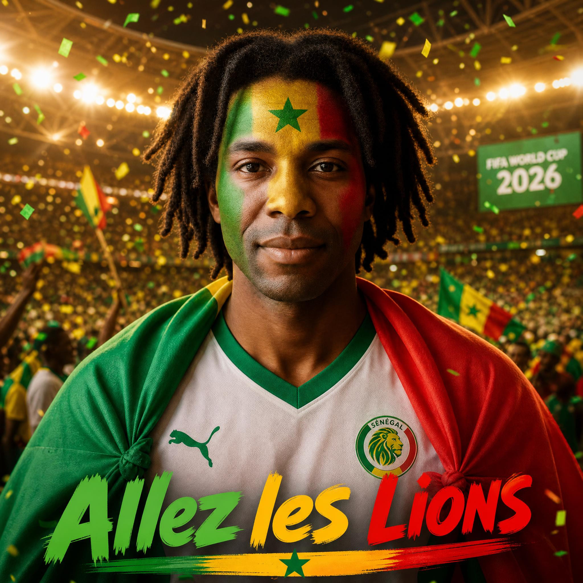 Portrait supporter équipe du Sénégal créé par l'IA pour la Coupe du Monde 2026
