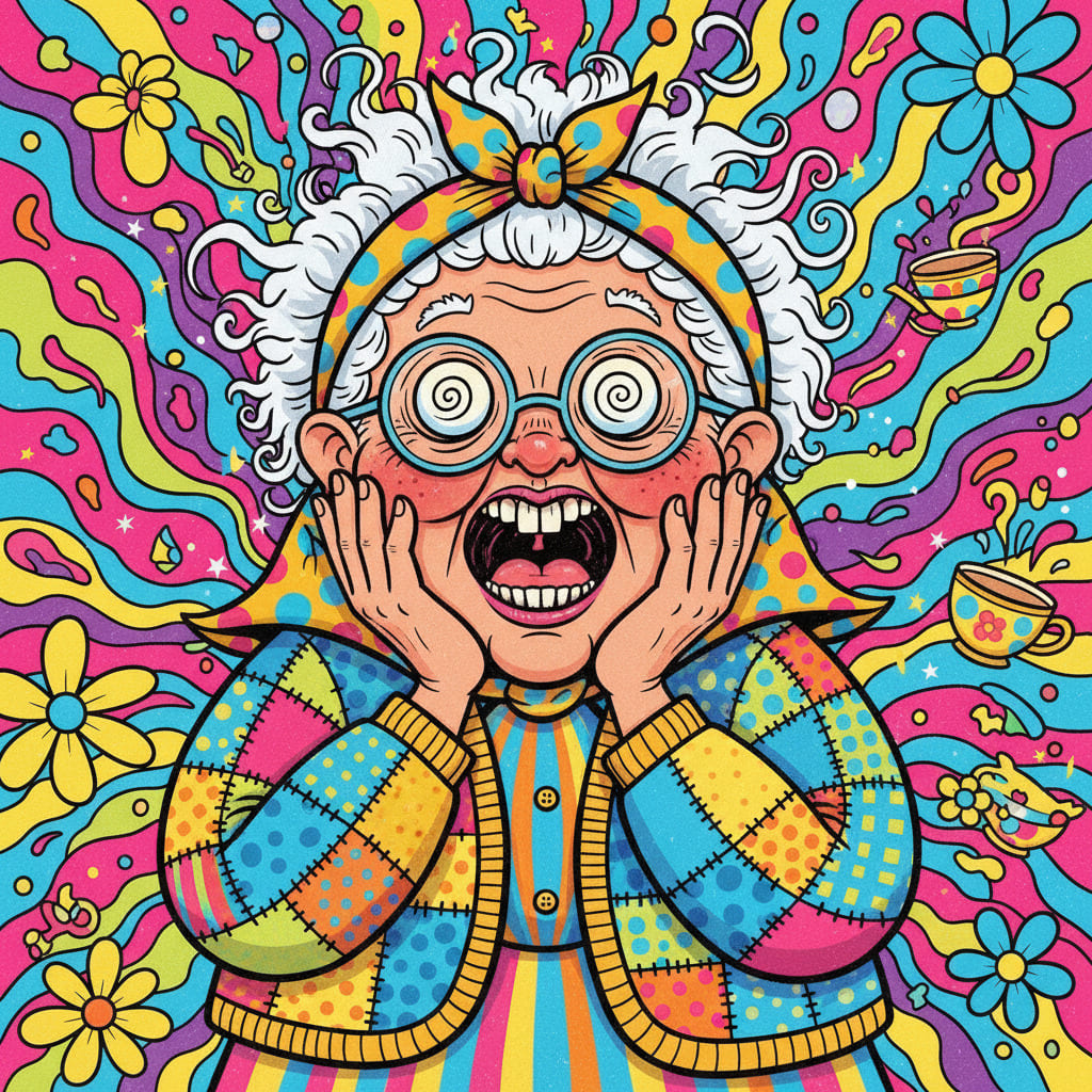 KI-Bild einer überraschten Cartoon-Oma