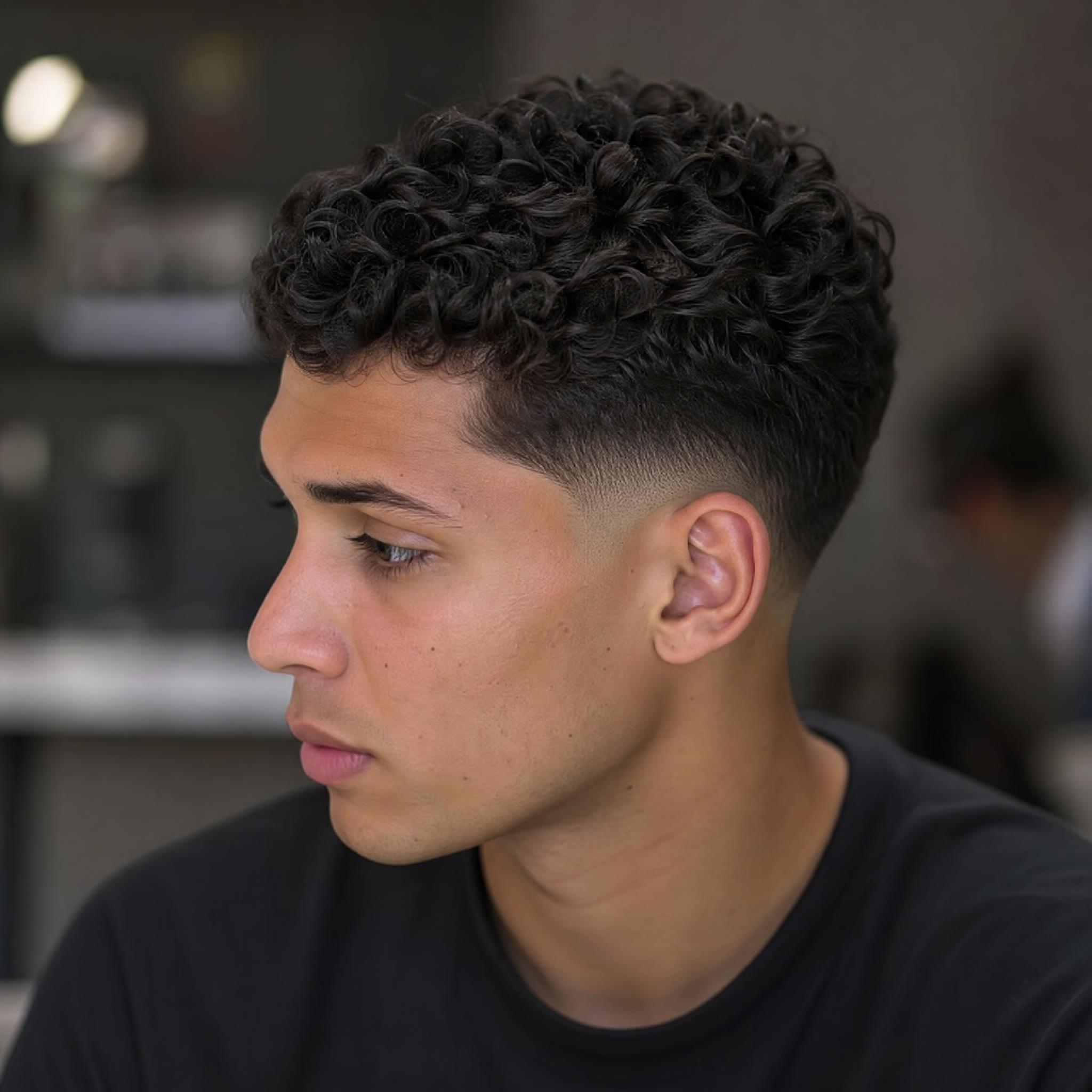 Tapered Fade with Curls for Men