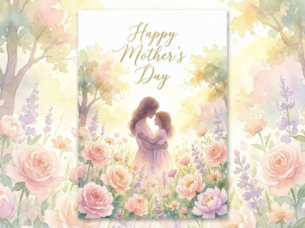 Tarjeta ilustrada en acuarela del Día de la Madre generada con IA