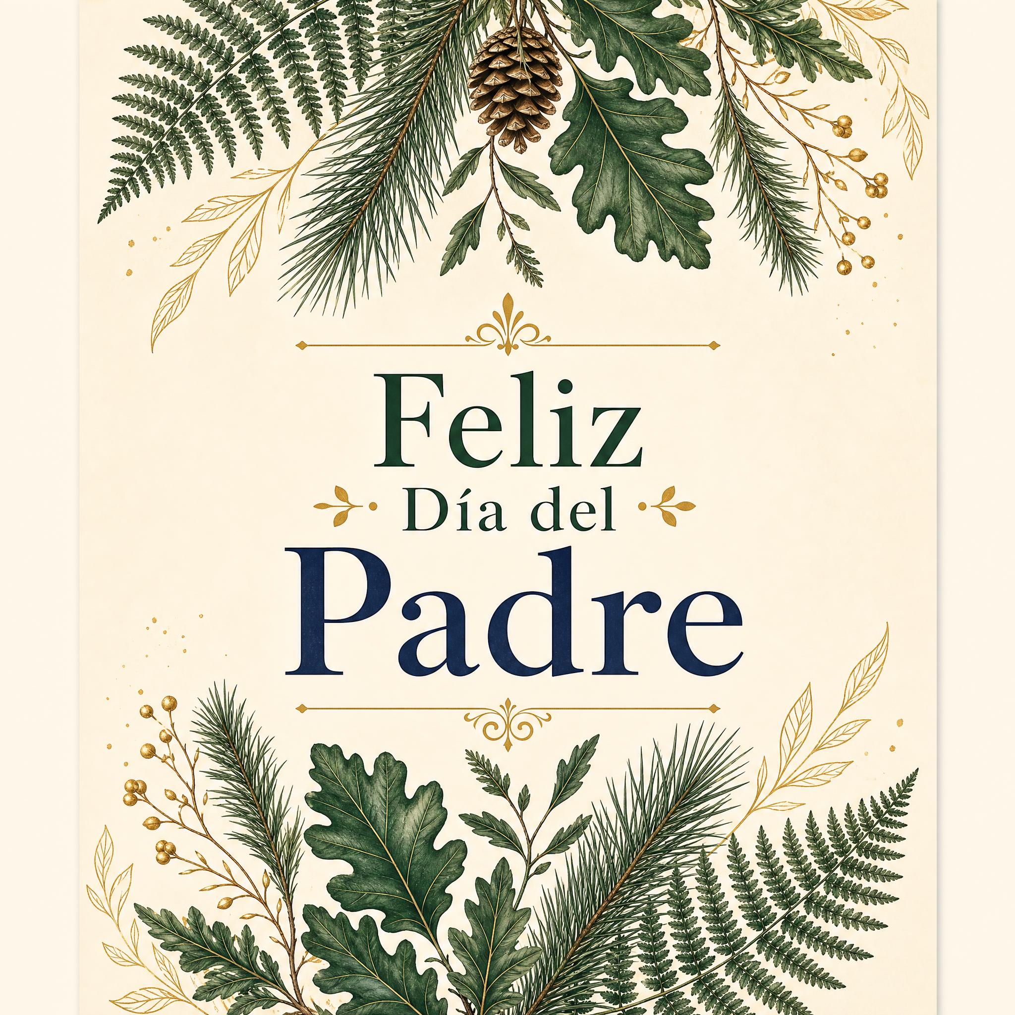 Tarjeta ilustrada del Día del Padre con elementos botánicos creada con IA