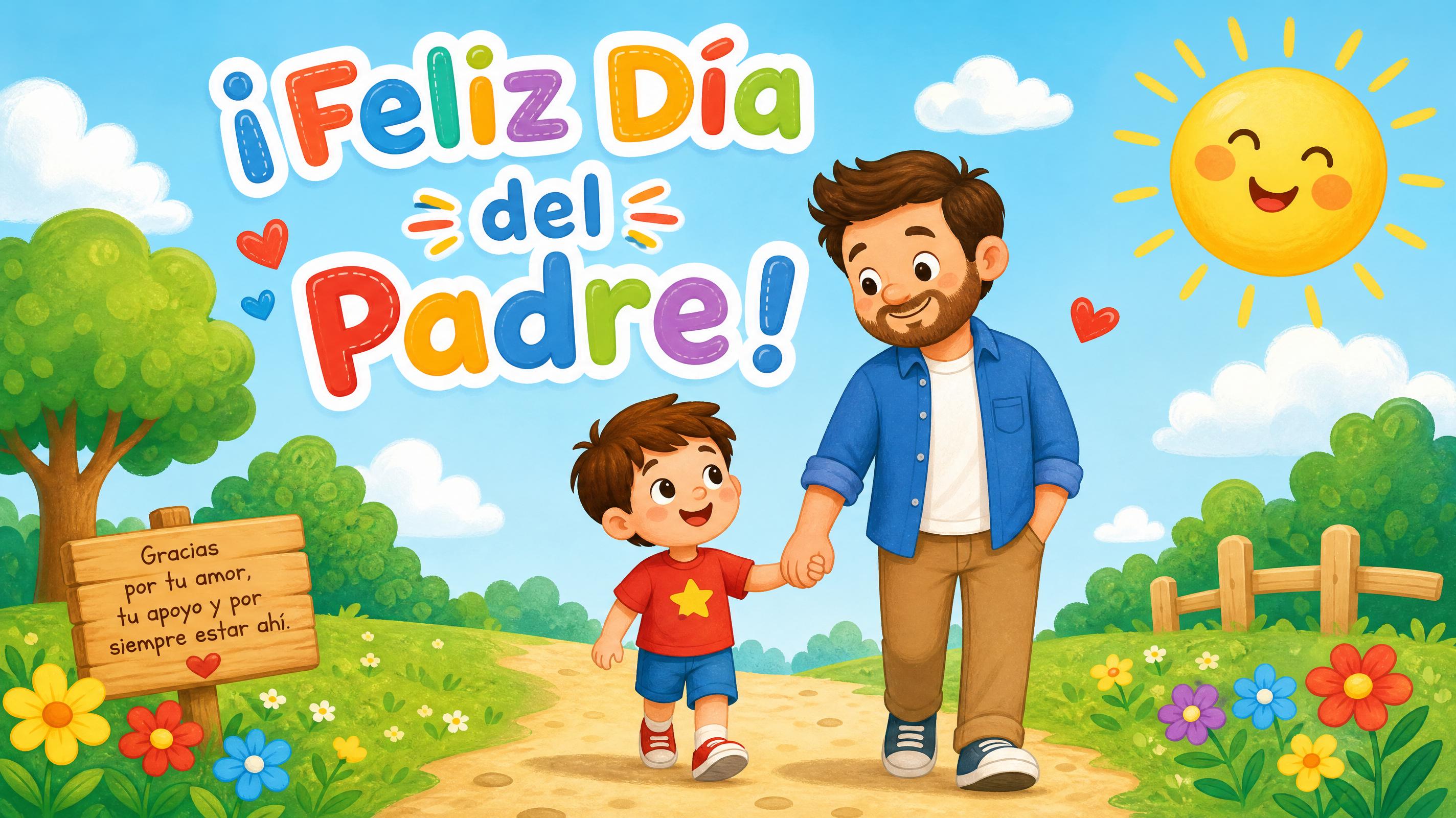 Tarjeta colorida de Día del Padre estilo infantil generada con IA