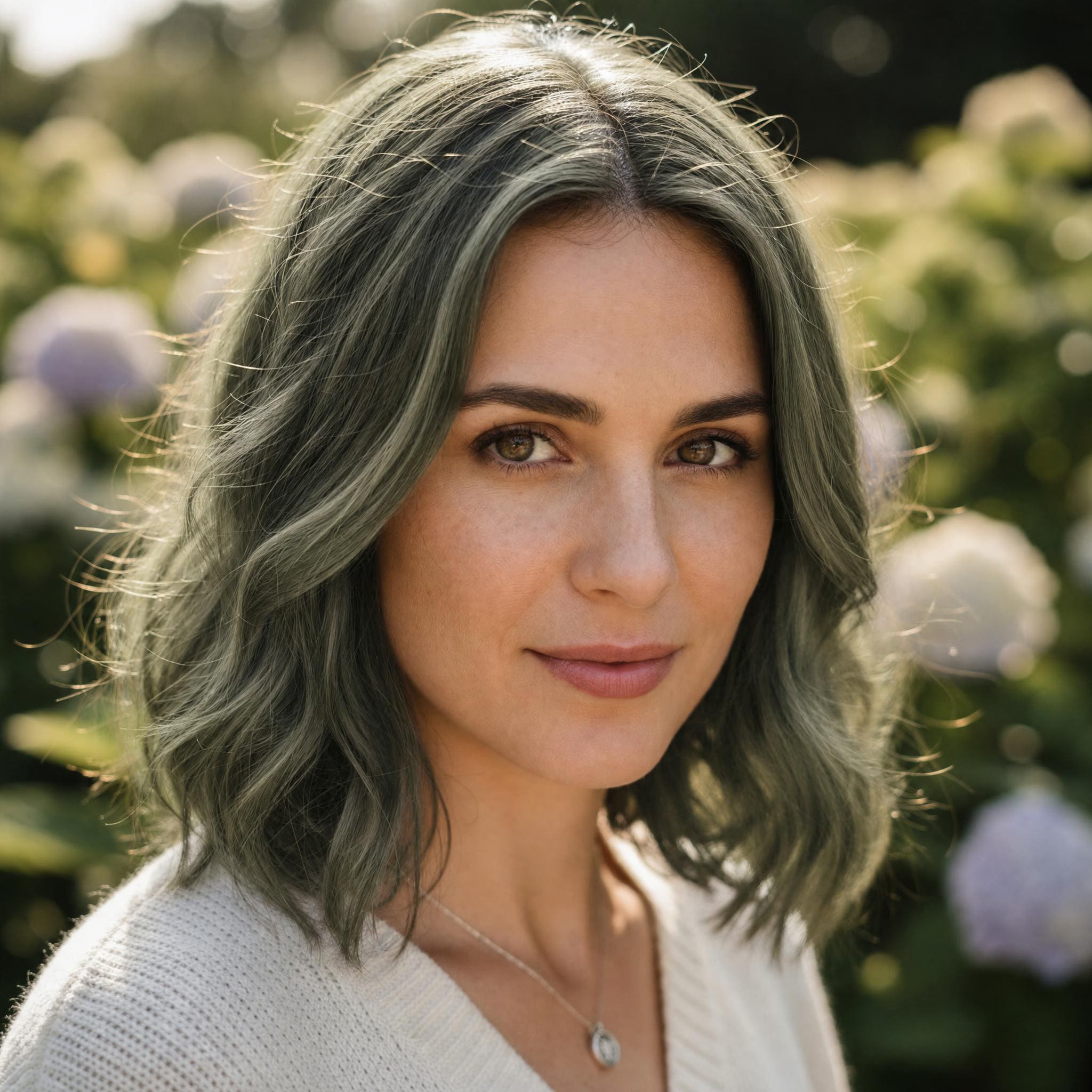 Cheveux Ash Green générée avec MyEdit, vert cendré sophistiqué