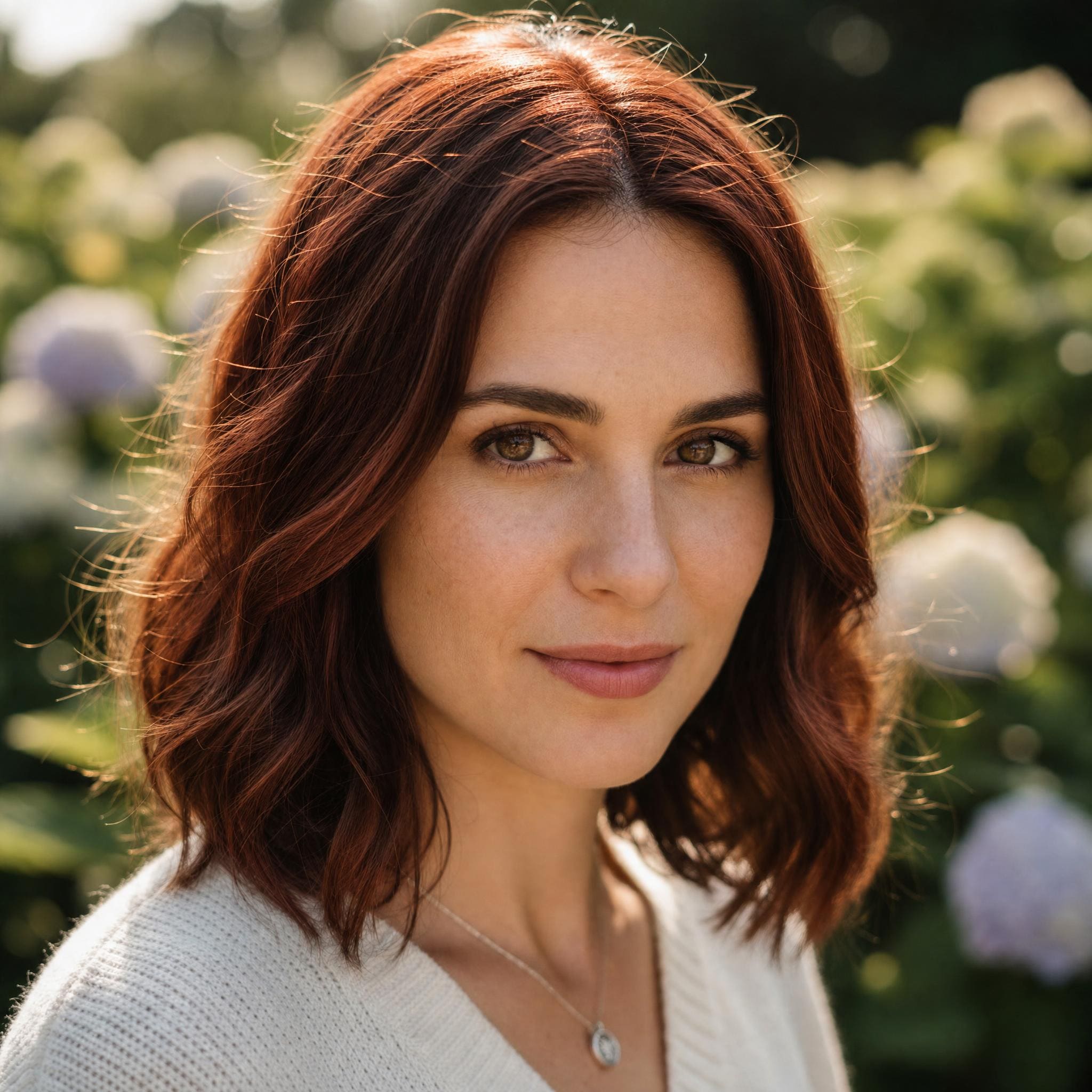 Cheveux Auburn Intense générée avec MyEdit, rouge profond aux reflets cuivrés