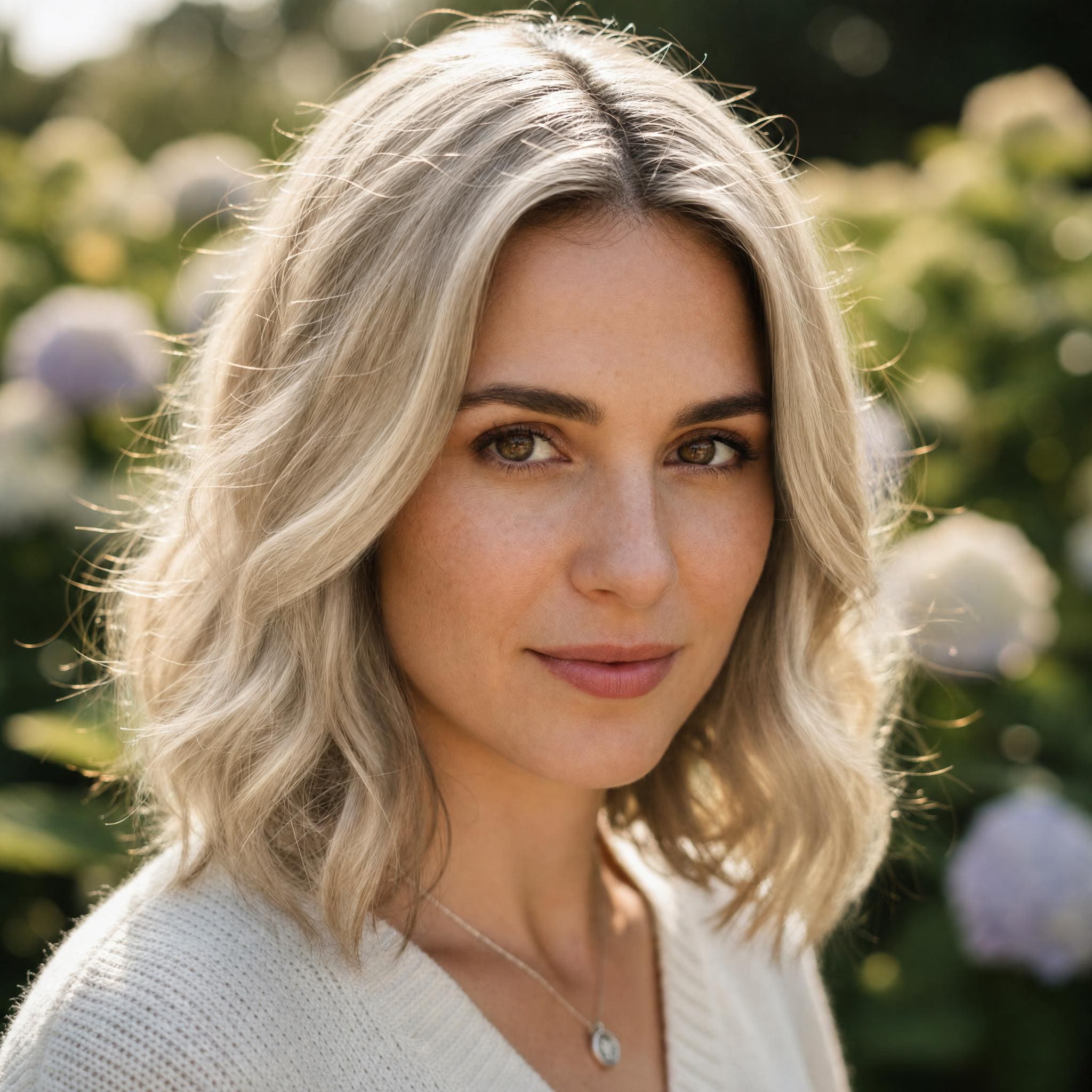Cheveux Bold Blonde générée avec MyEdit, blond clair lumineux aux nuances polaires