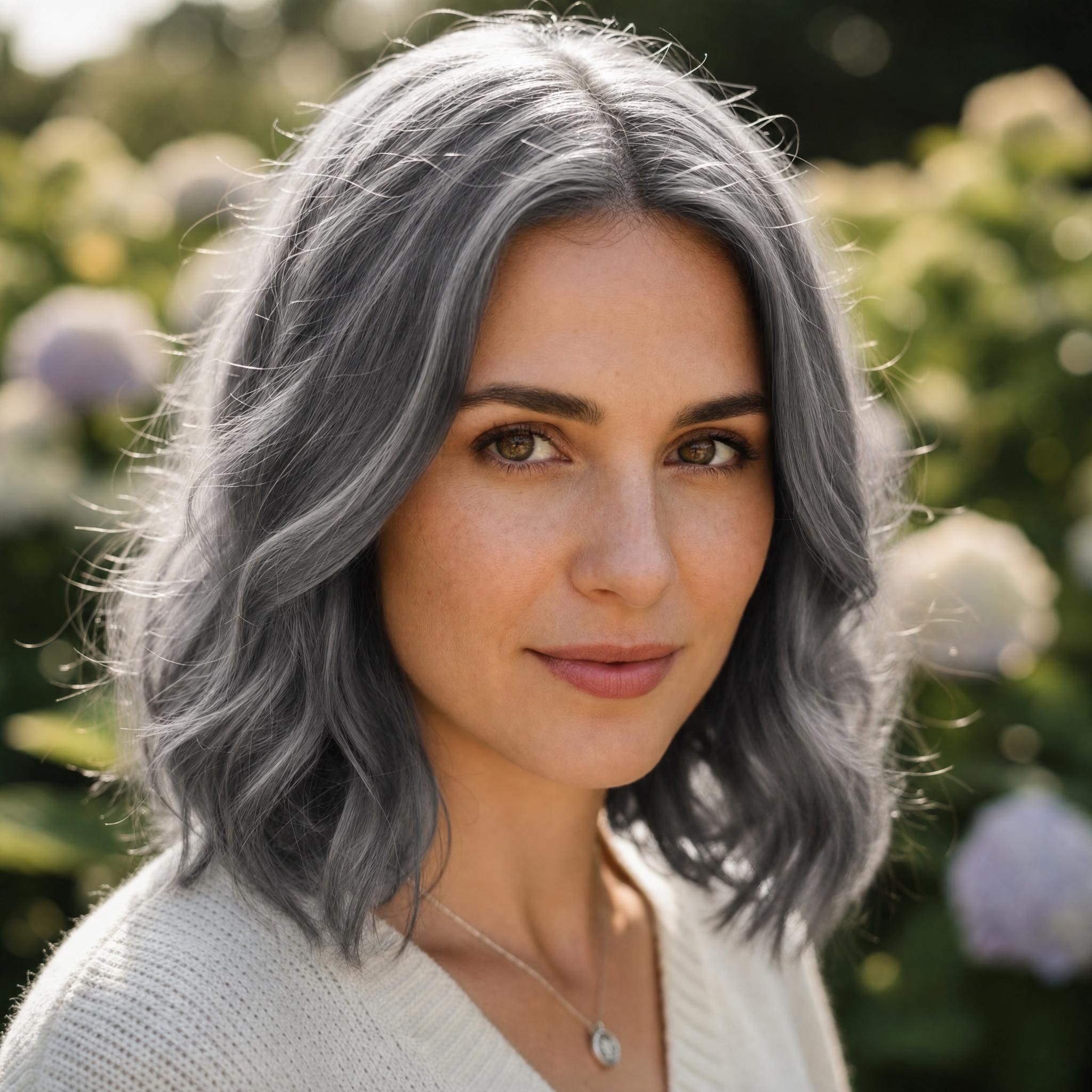 Cheveux Gris Métallique générée avec MyEdit, gris perlé aux reflets argentés