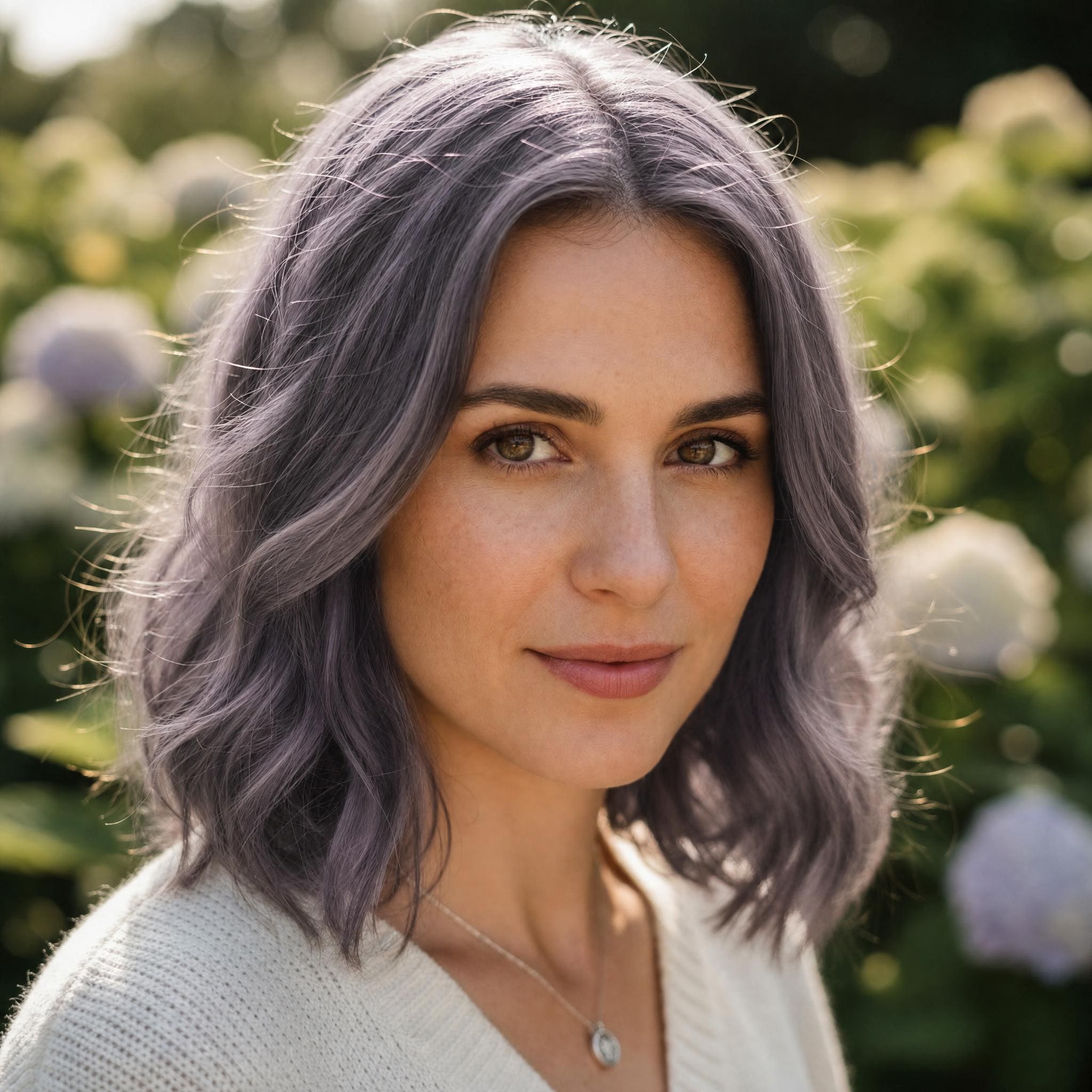Cheveux Lavande Grisée générée avec MyEdit, violet cendré aux nuances froides