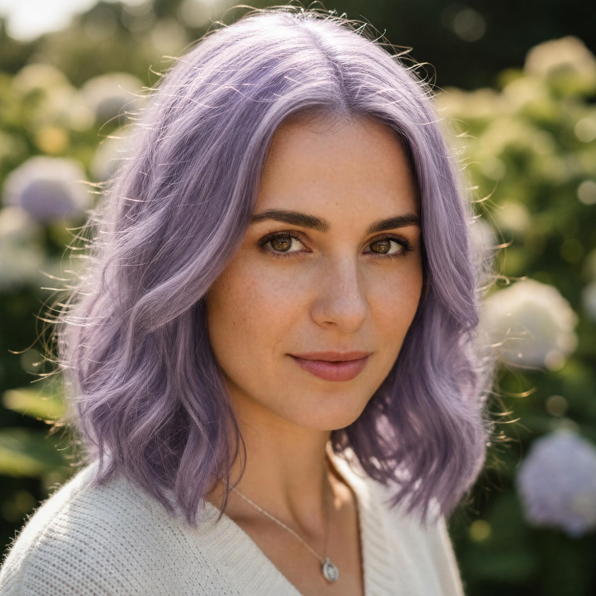 Cheveux Lilas Givré générée avec MyEdit, violet pastel aux reflets glacés