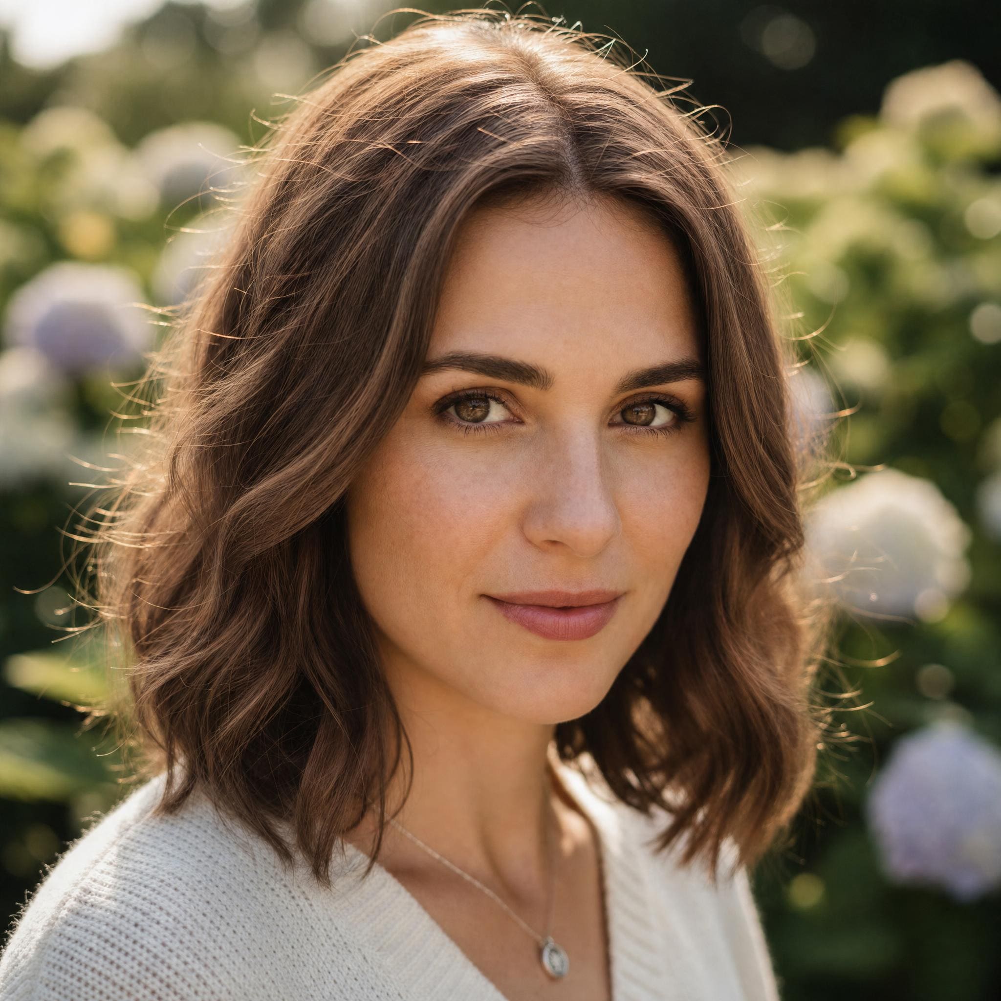 Cheveux couleur Mocha Mousse générée avec MyEdit, brun doux aux reflets châtain doré