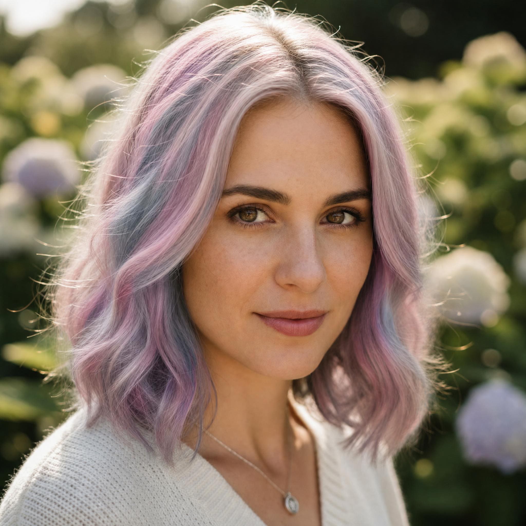 Cheveux Pastels Doux générée avec MyEdit, nuances pastel rose, bleu et lilas