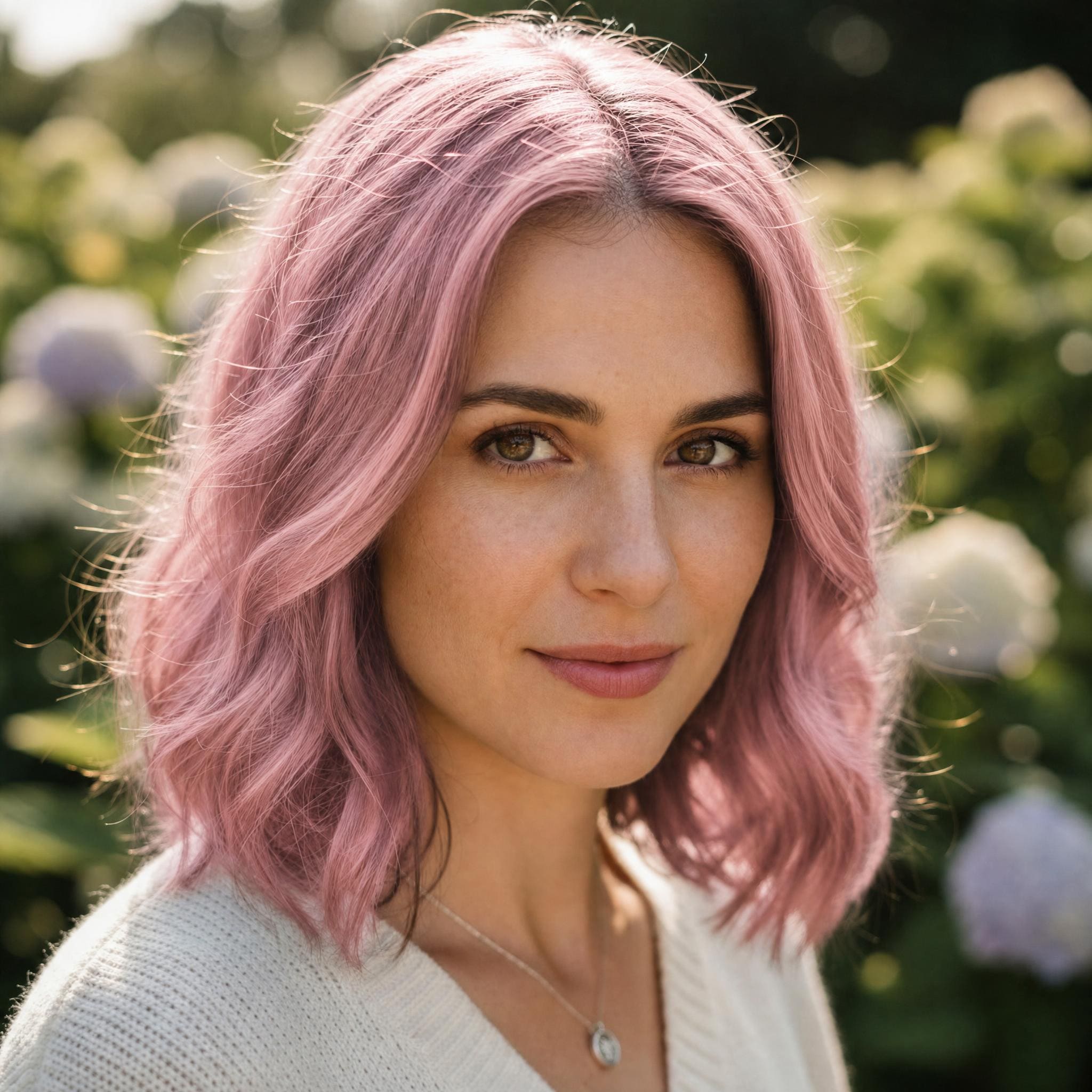 Cheveux Rose Pastel générée avec MyEdit, rose clair poudré et romantique