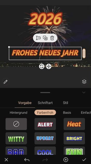 PhotoDirector App - Neujahrswünsche erstellen