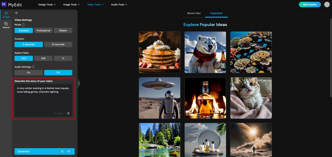 Enter text prompt for AI video in MyEdit