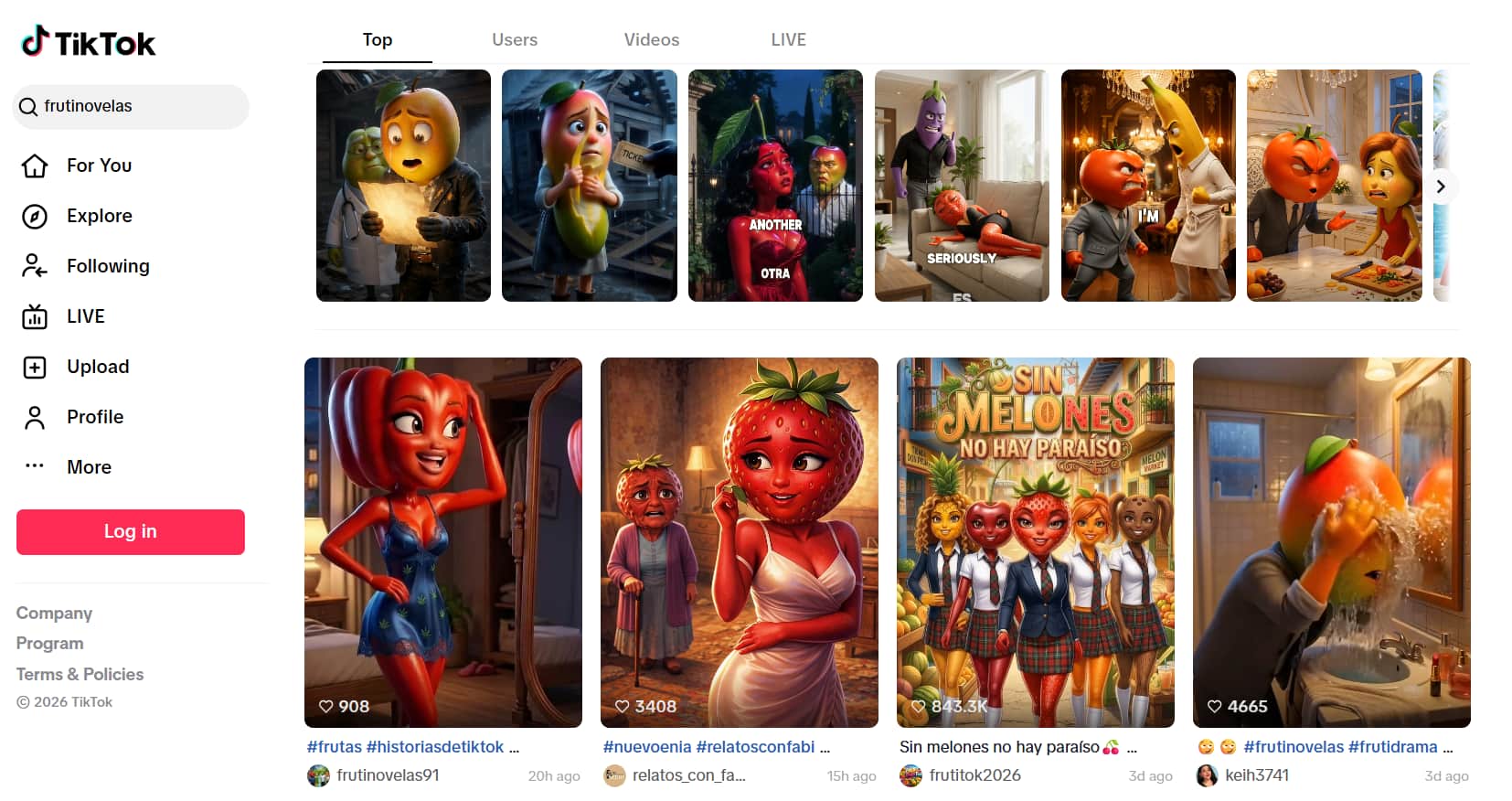 Imagen de videos de frutinovelas en TikTok