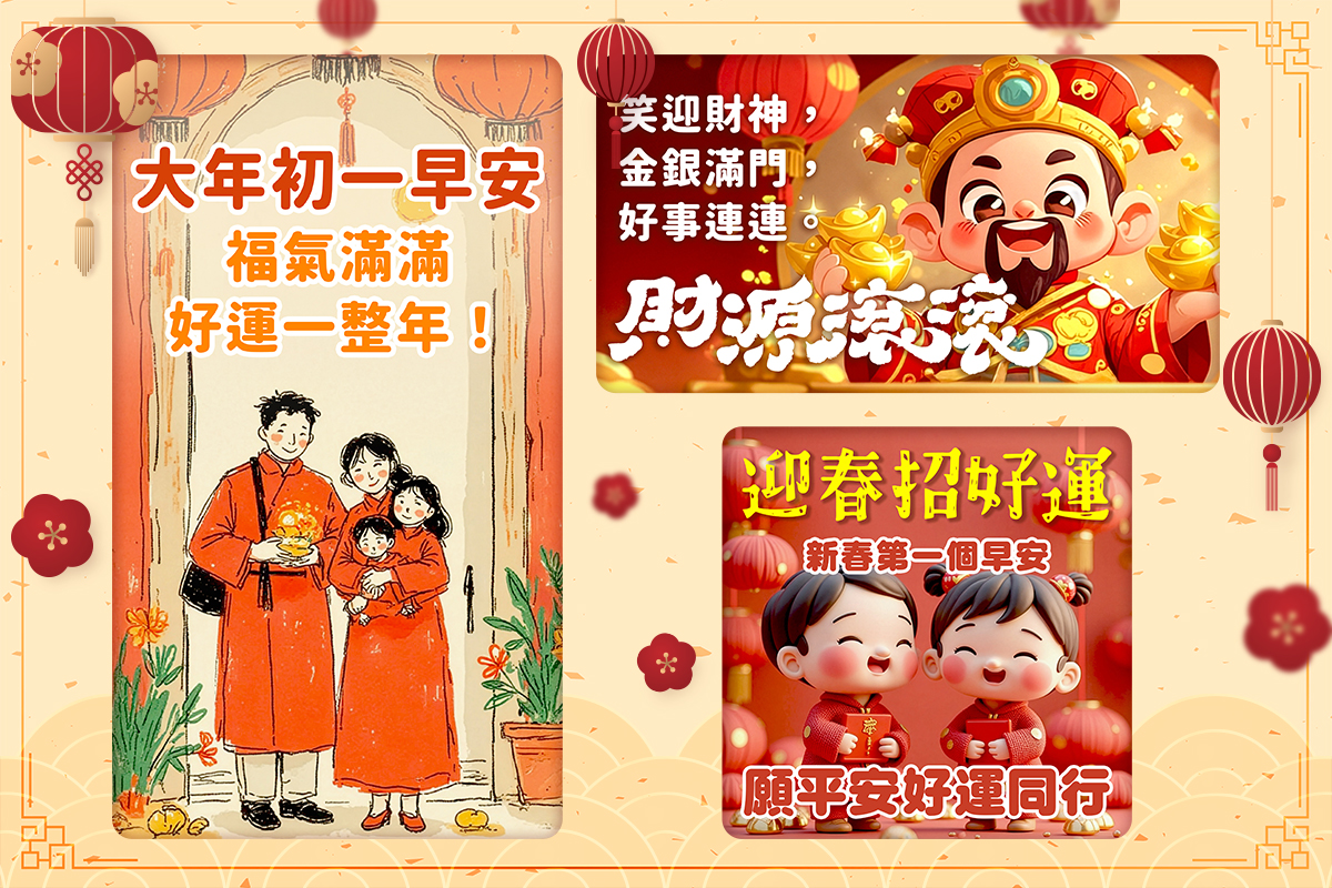 2026 大年初一早安圖免費下載｜初一吉祥話、初一早安圖製作教學