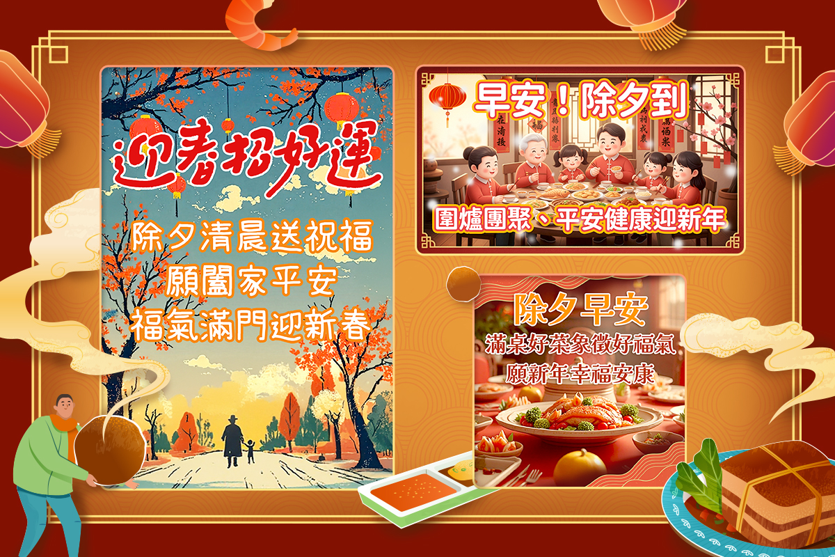 2026 除夕早安圖免費下載！吉祥話＆祝福圖自己做，長輩親友都適用