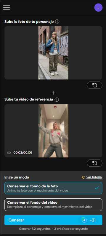 Herramienta Transferencia de movimiento IA de MyEdit