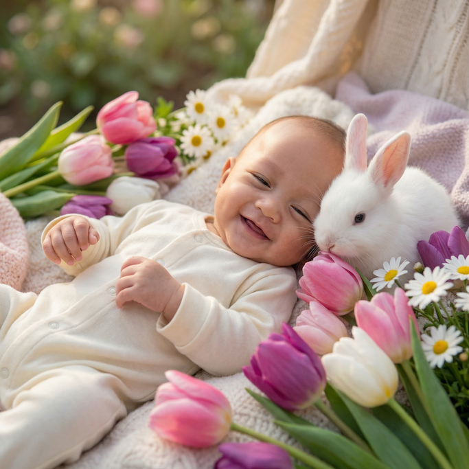 Easter Infant Photo Shoot Ideas - Tulip Garden Dream