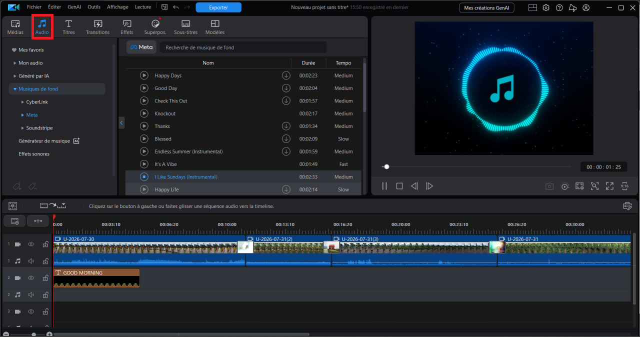 ajouter de la musique de fond sur powerdirector