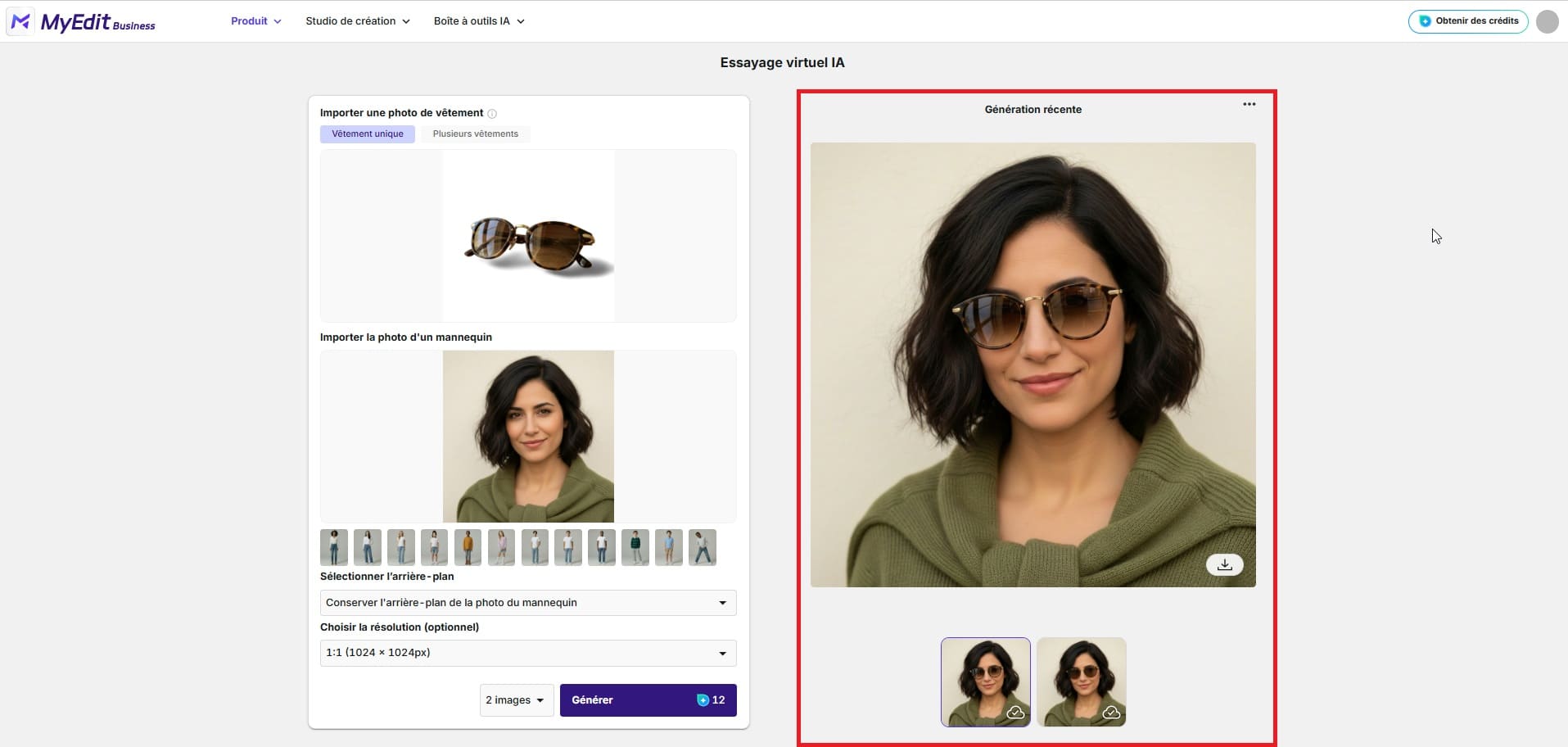 MyEdit Business - Essayge IA de lunettes