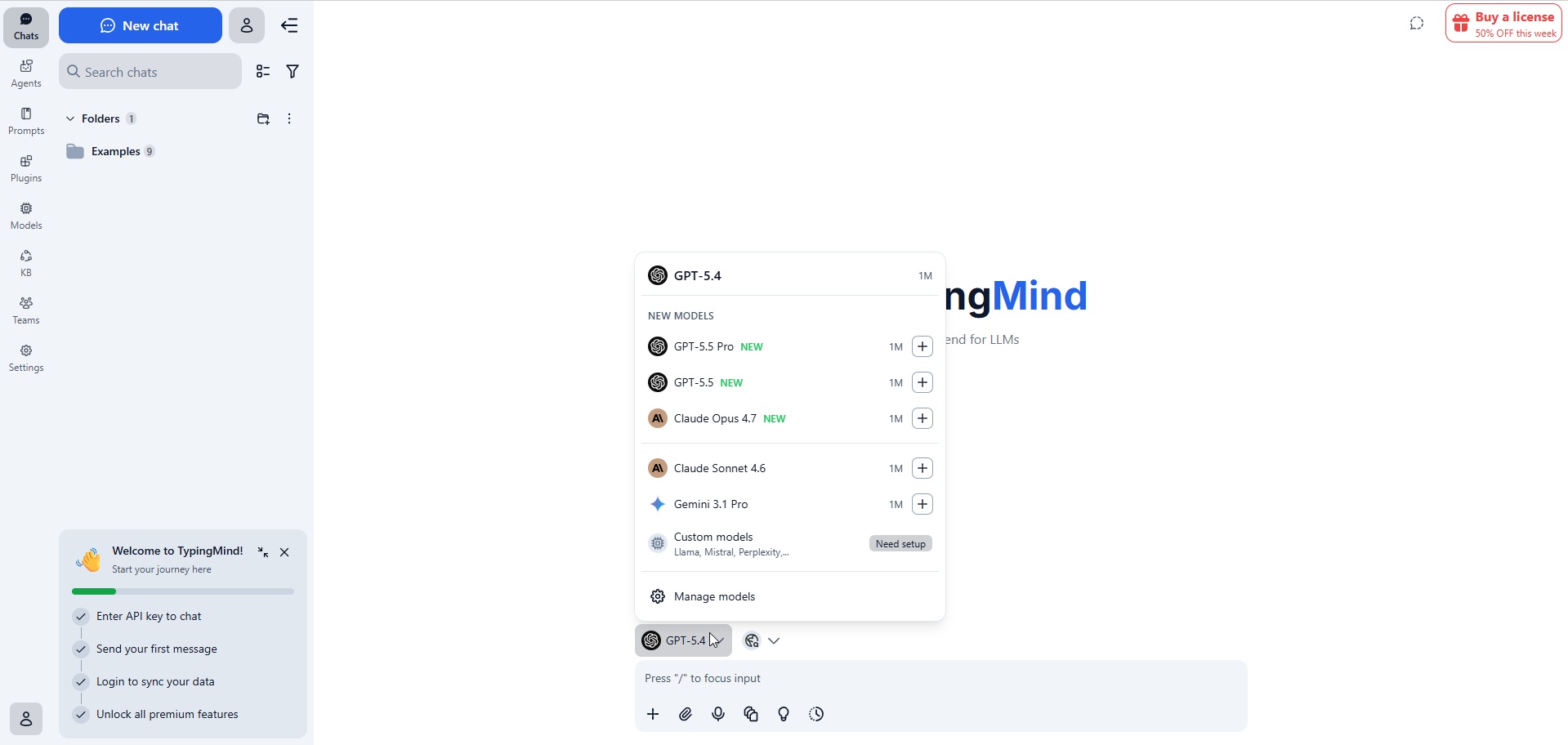 Interface de TypingMind, agrégateur IA pour développeurs
