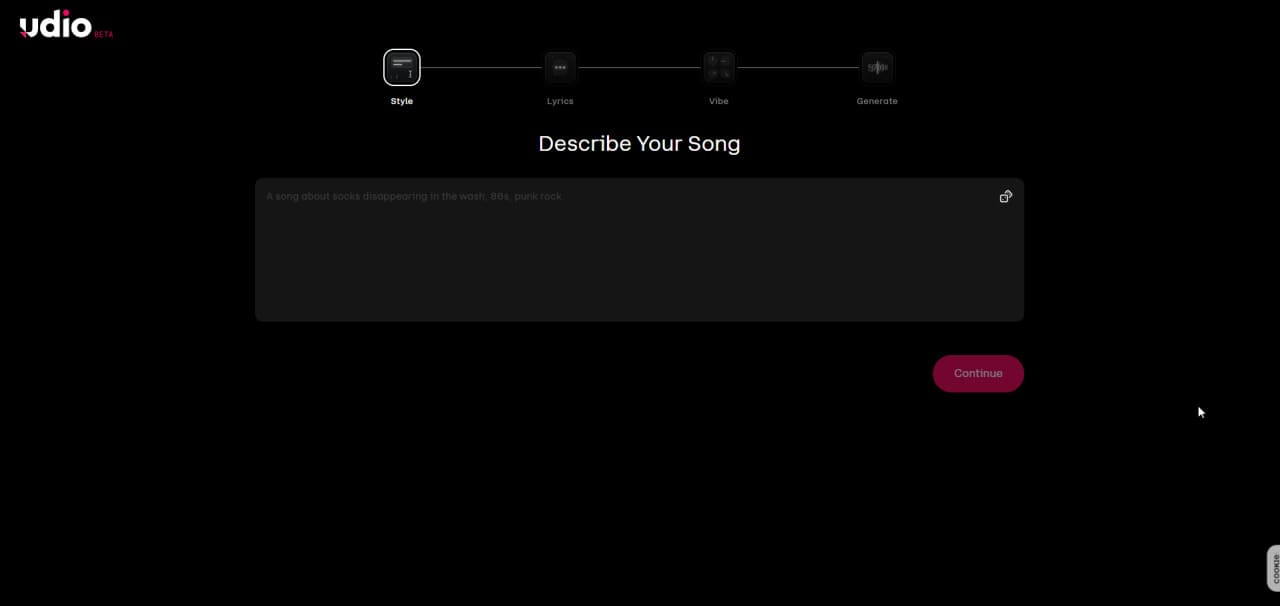 Udio AI music generator interface
