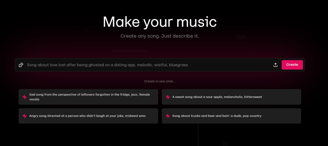 Página de bienvenida de Udio