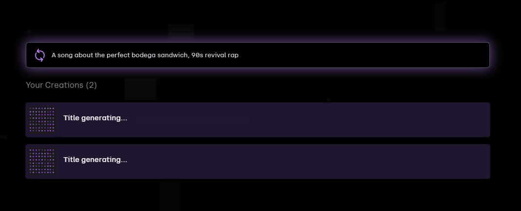 Canción en proceso de ser generada con Udio