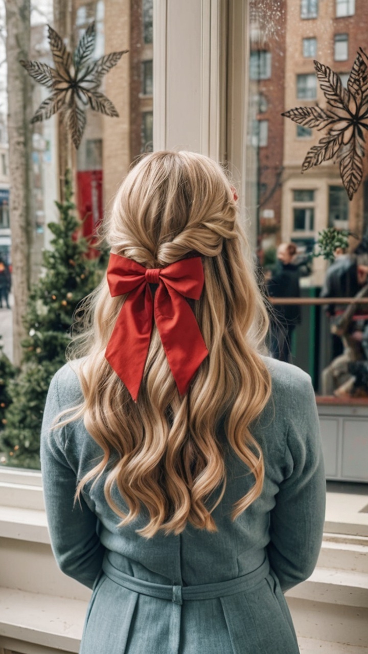 Half-Updo with a Velvet Bow