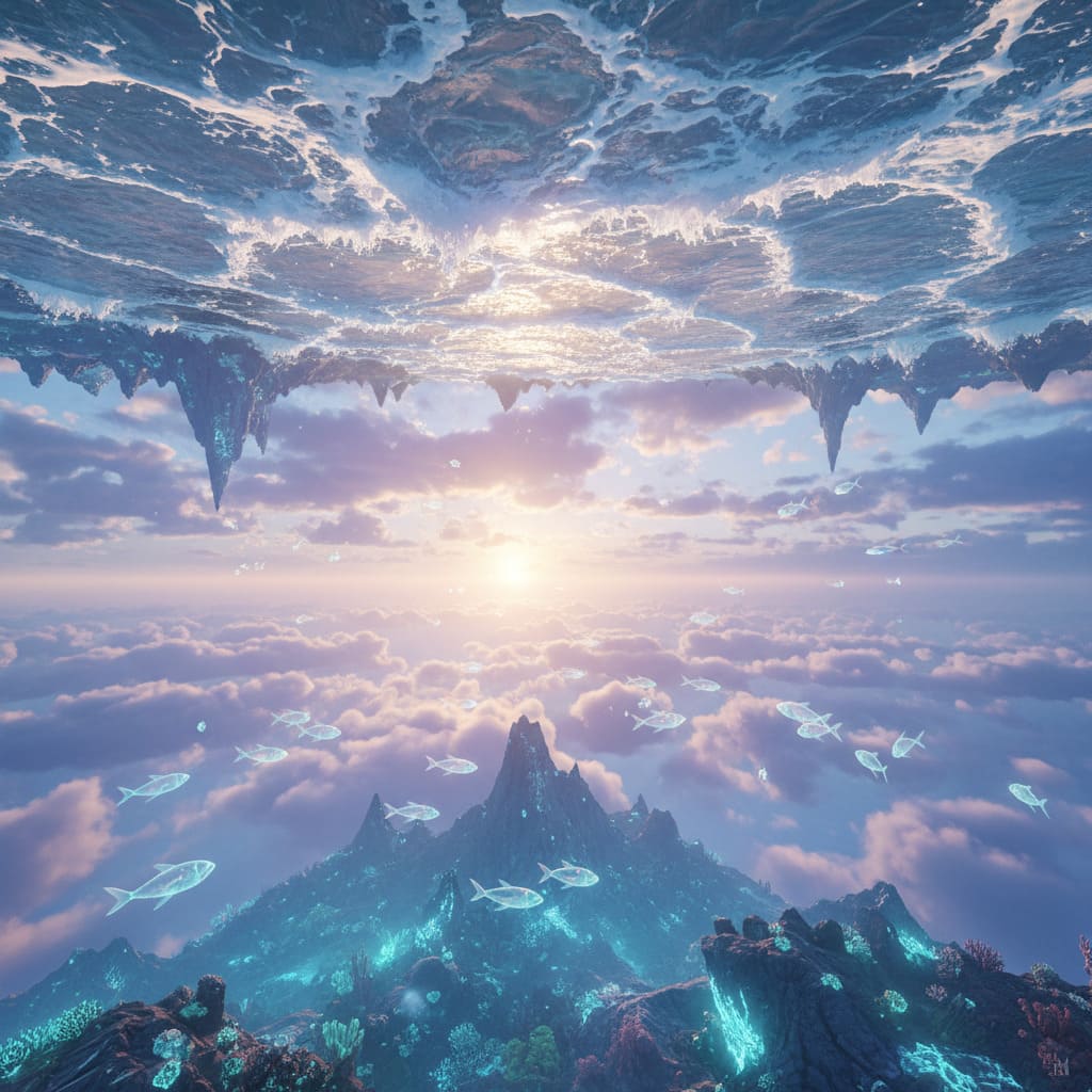 Upside-Down Ocean Landscape AI Image
