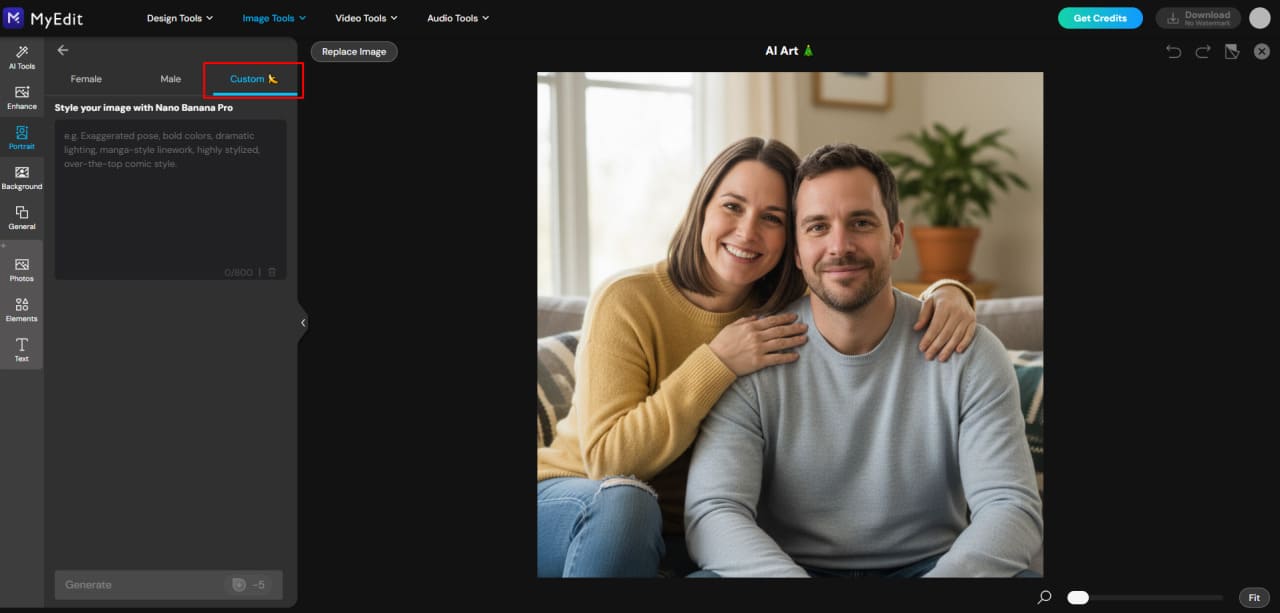 Sélectionnez le mode personnalisé pour les portraits de couple IA