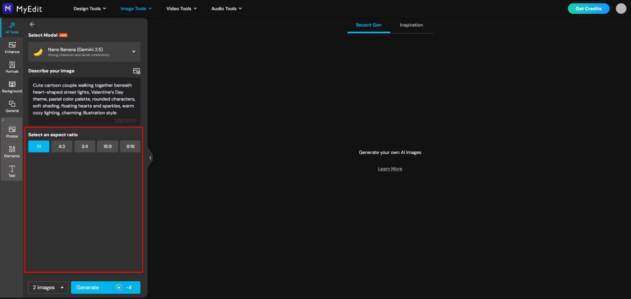 Einstellungen für das KI-Valentinstagsbild