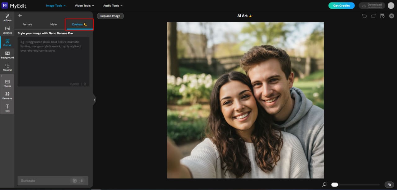 Select Custom mode for Valentine AI