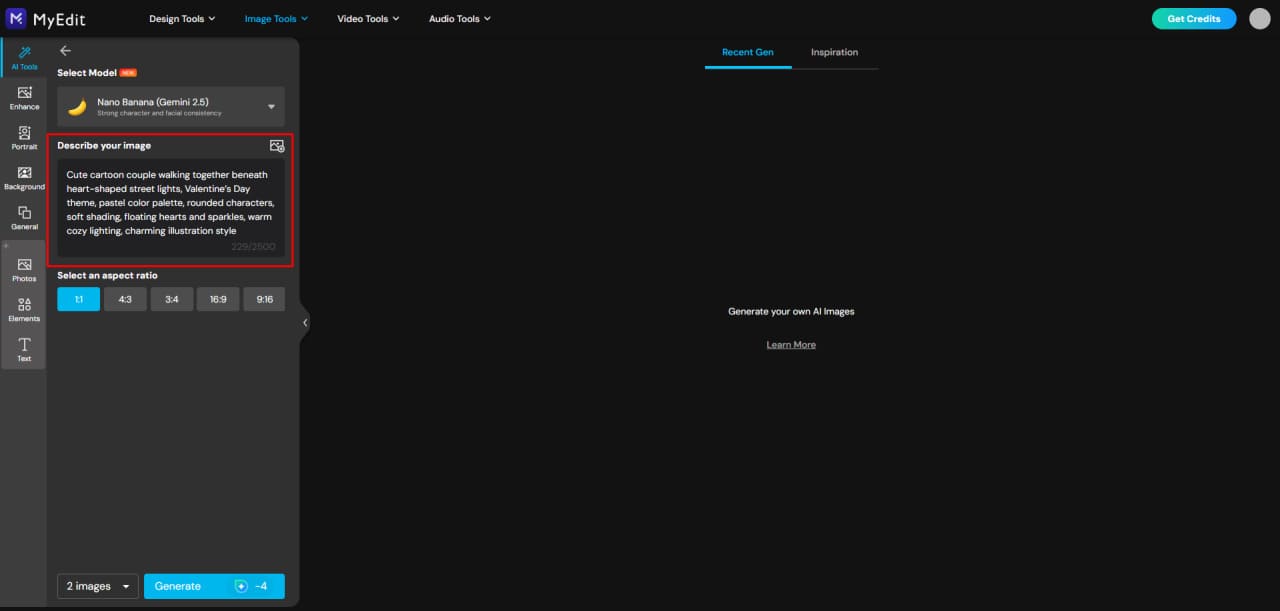 Saisir le prompt de Saint-Valentin dans le Générateur d’Images IA