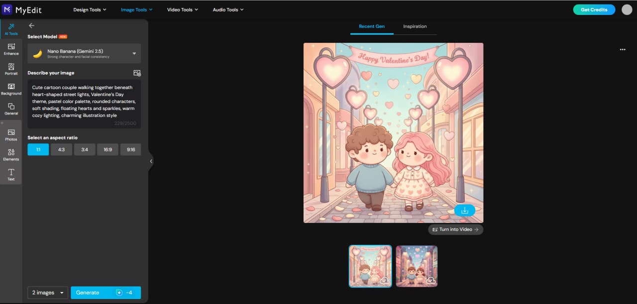 Mit dem MyEdit KI-Bildgenerator erstelltes KI-Bild zum Valentinstag