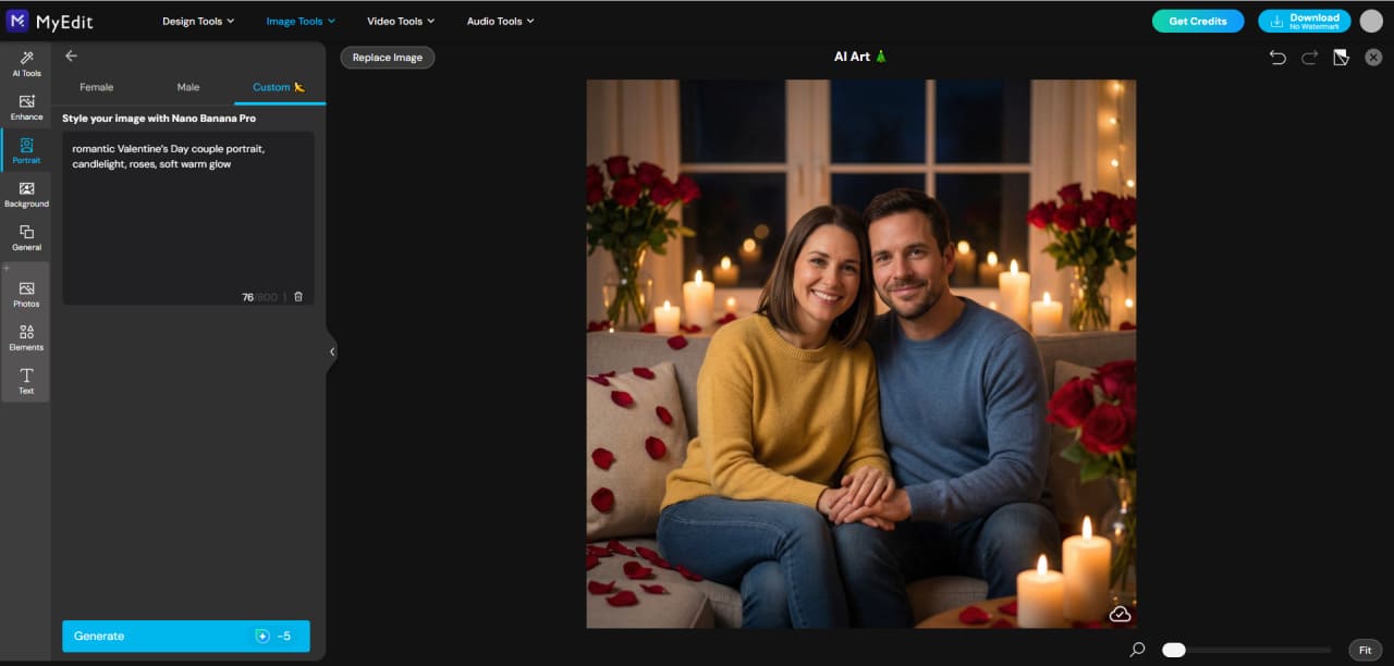 Portrait de couple généré pour la Saint-Valentin avec IA