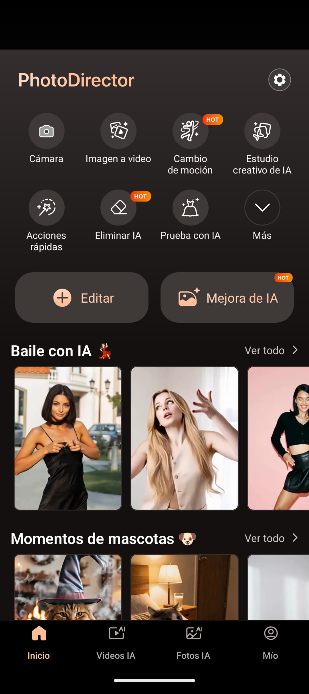 PhotoDirector app en móvil: abrir la app y seleccionar foto para crear imagen de Instagram Stories