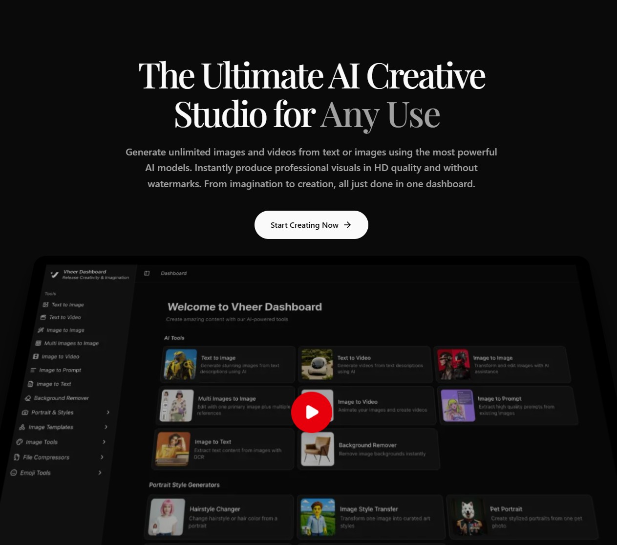 Página de bienvenida de Vheer