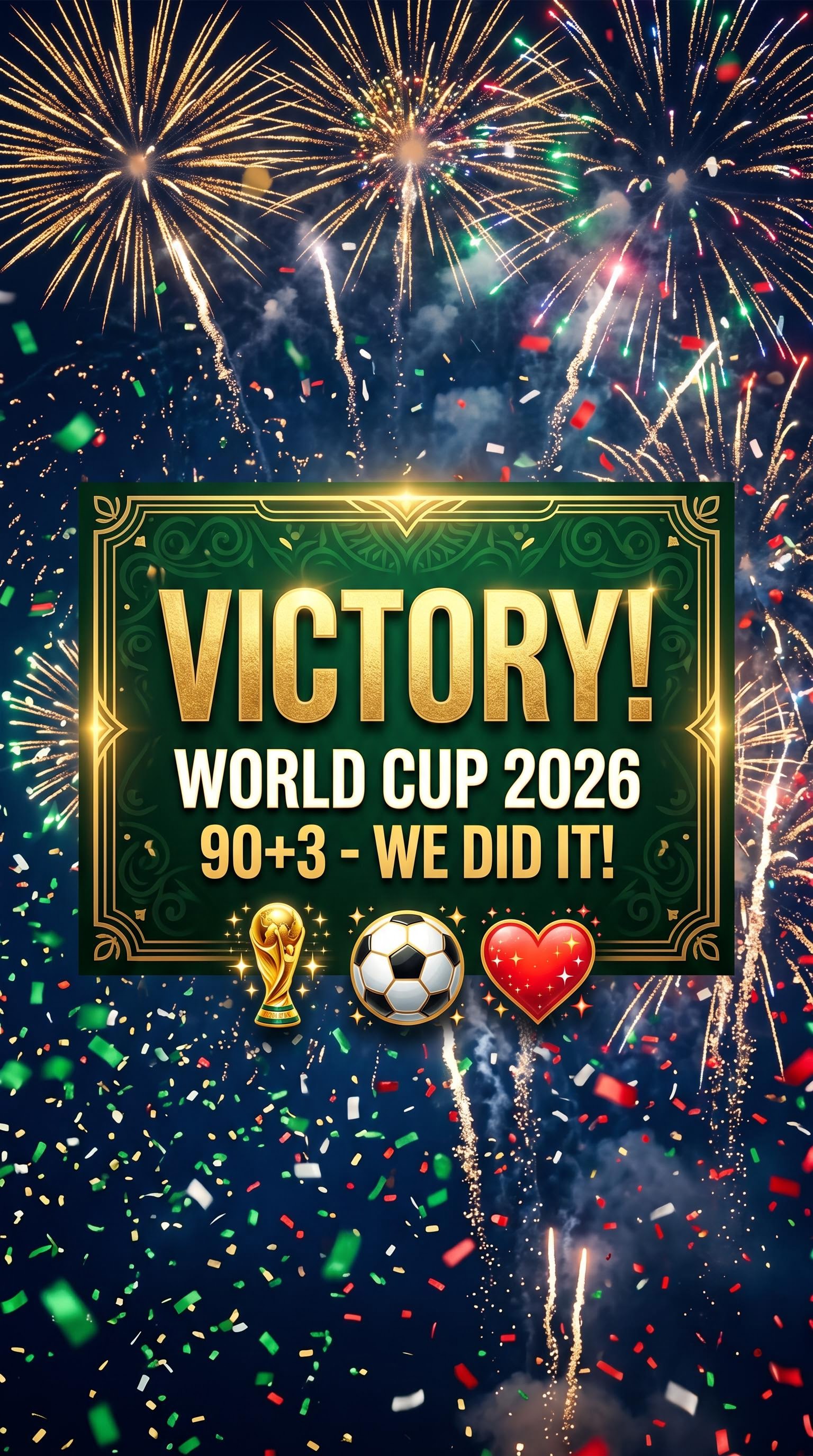 Vertical story with victory fireworks for the World Cup, AI generated