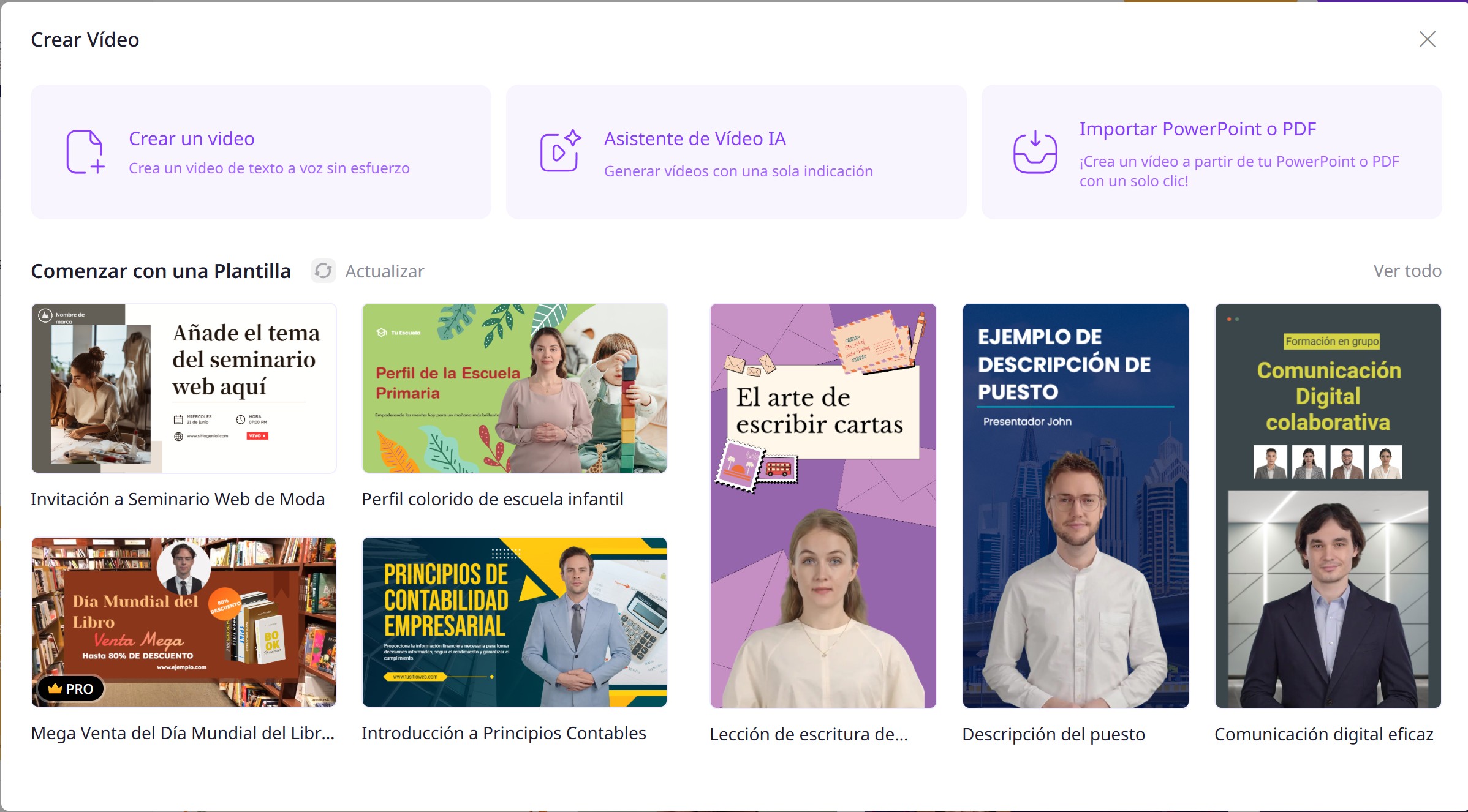 Interfaz del generador de videos con IA de Vidnoz