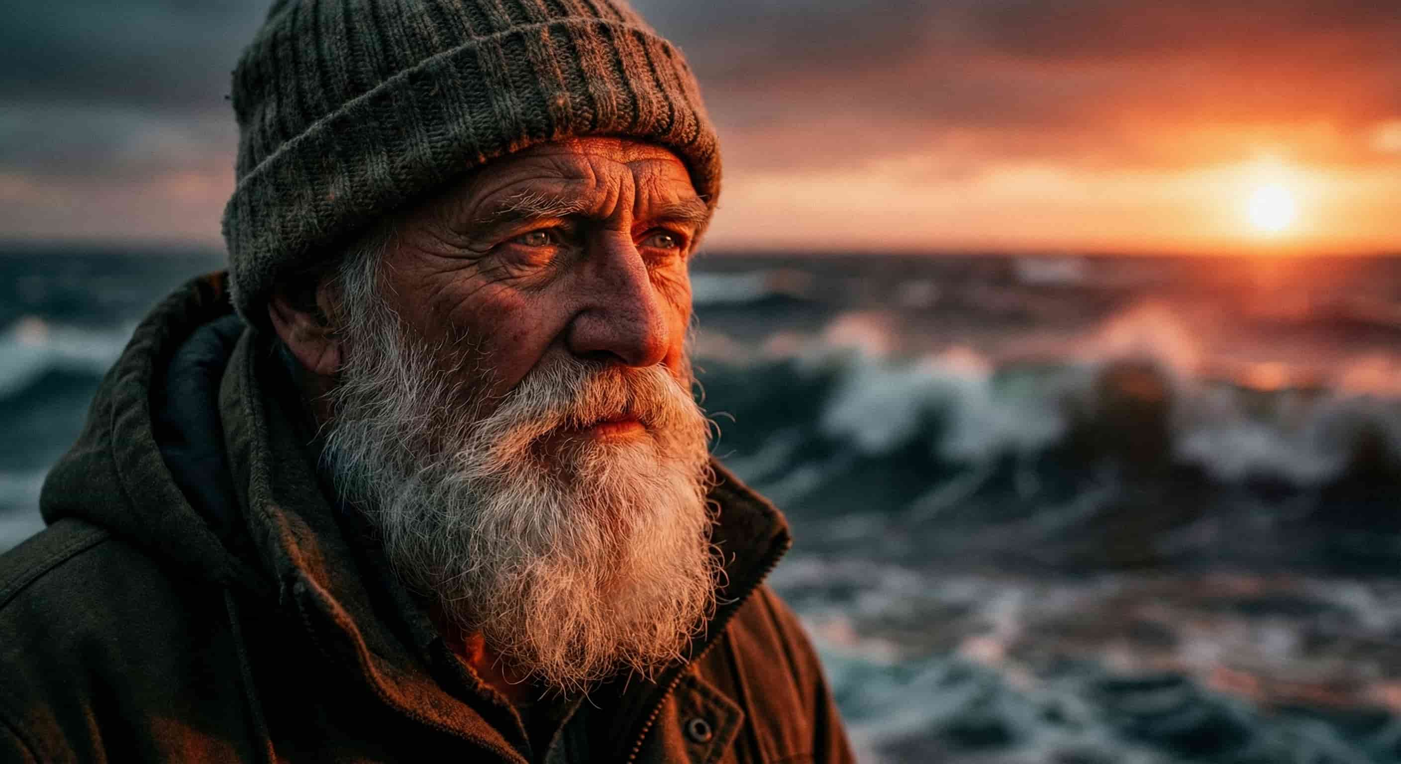 Retrato de anciano pescador generado con un prompt de Nano Banana