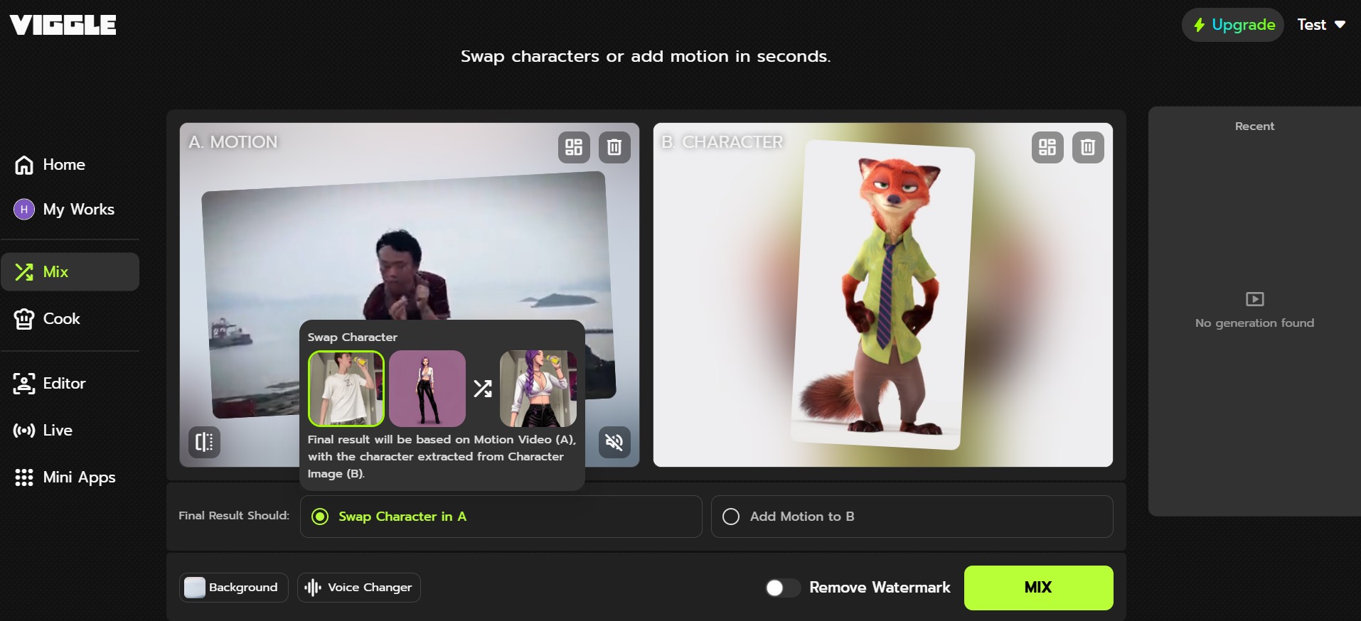Viggle AI’s Mix feature
