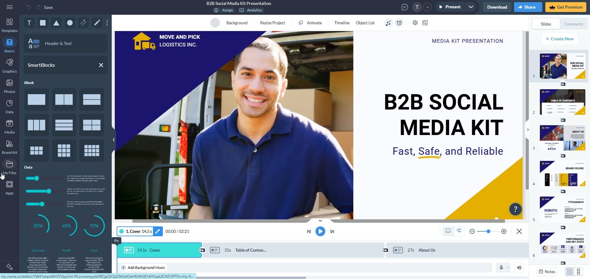Visme interface canva alternative for presentations