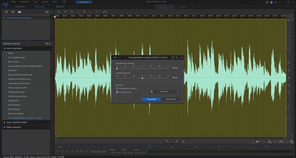 Vocals in AudioDirector entfernen