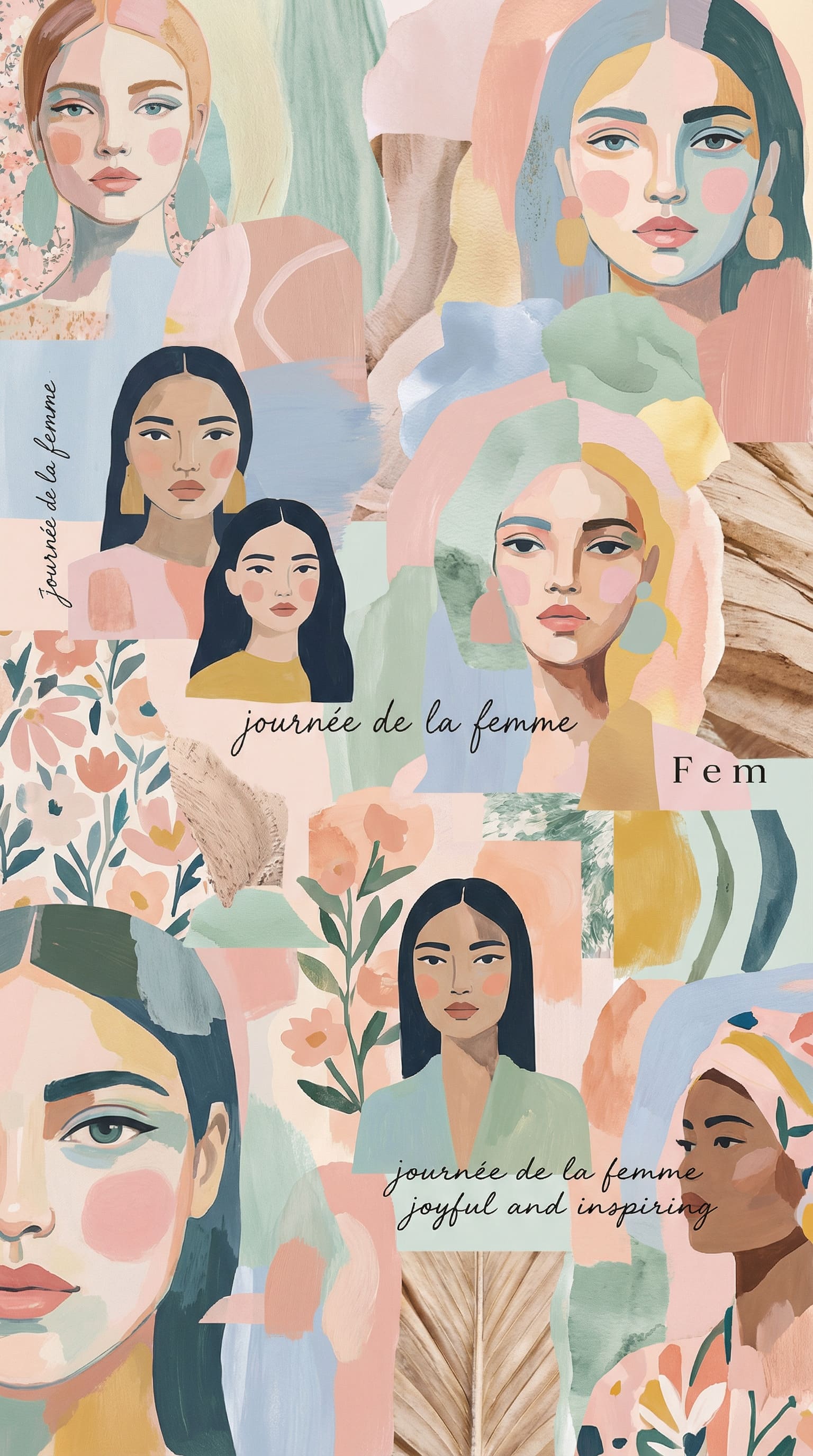 Collage artistique fond pastel pour la Journée de la Femme