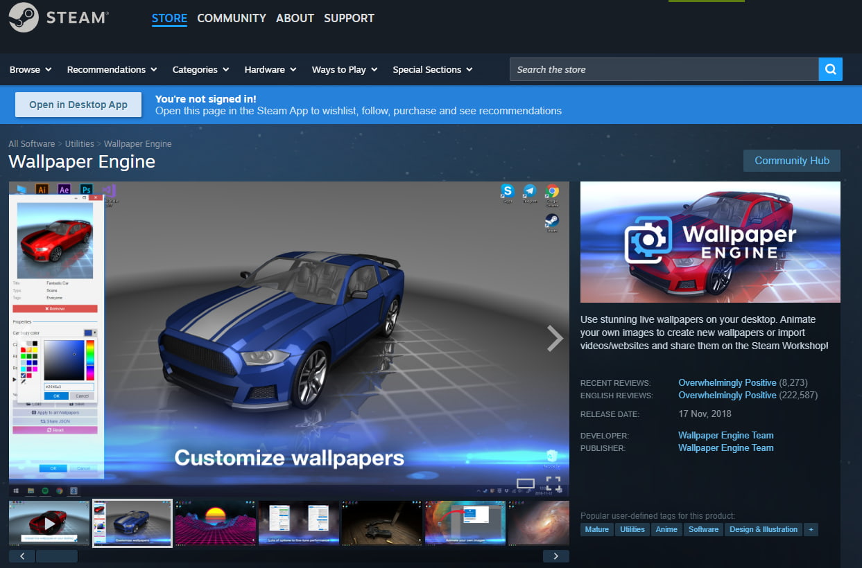 Imagen de la página deWallpaper Engine