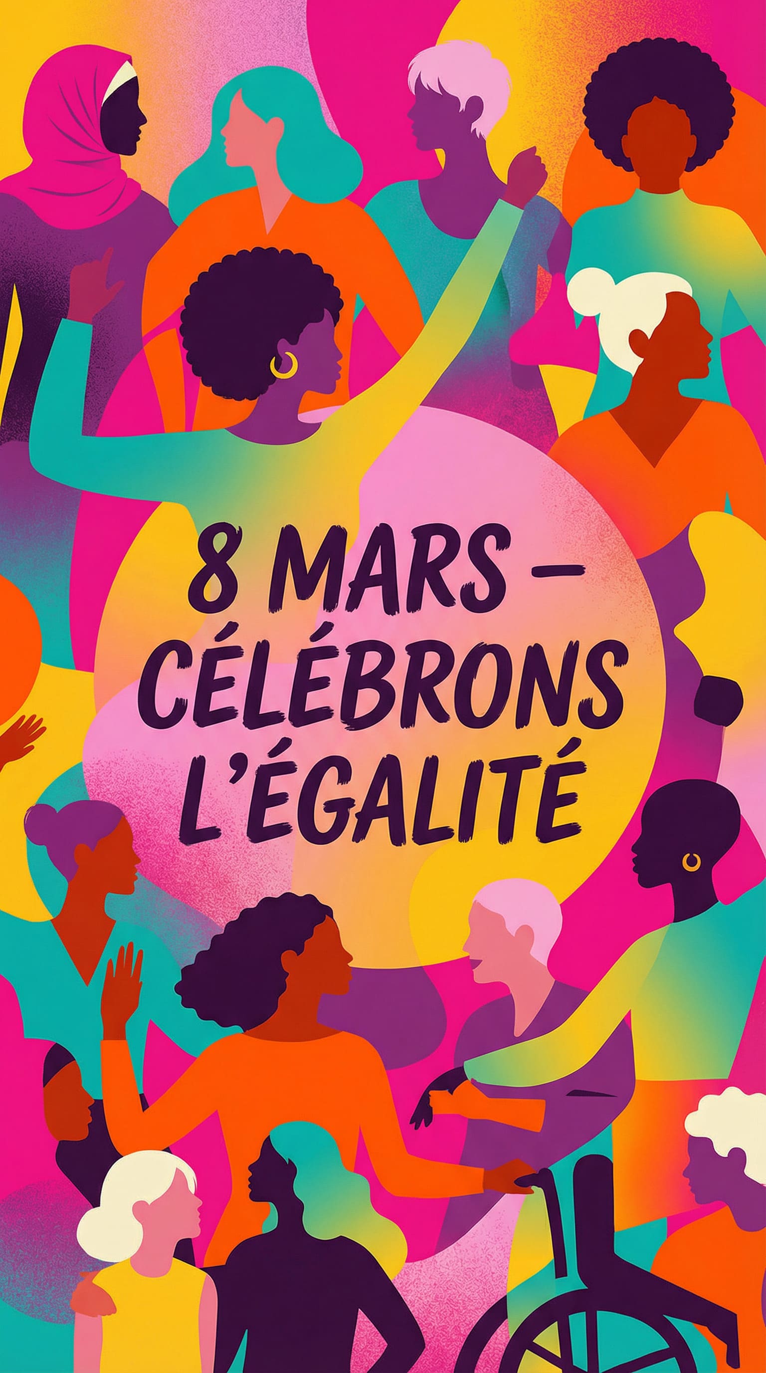 Fond d’écran avec silhouettes et texte 8 mars