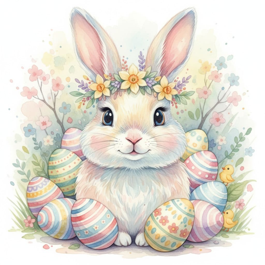 Watercolor Bunny Portrait AI Image
