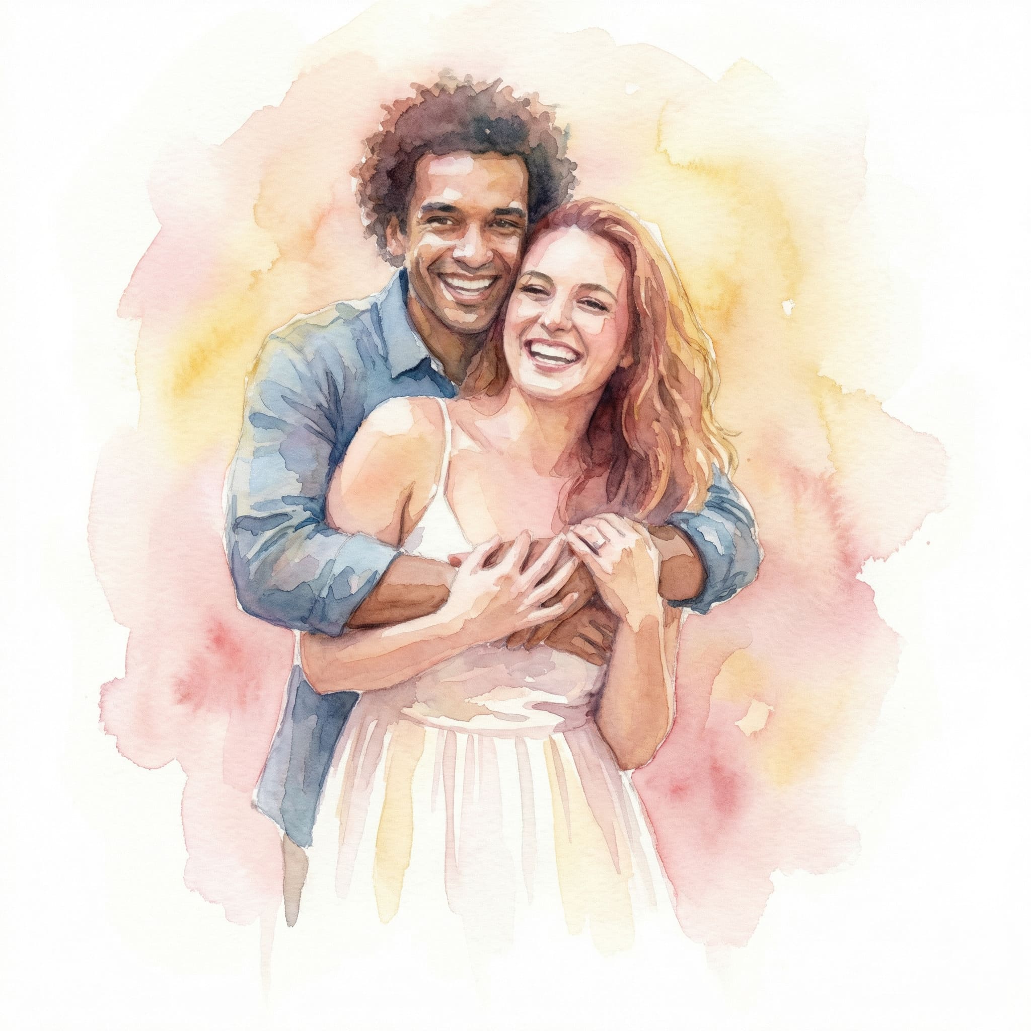Couple photo transformed into dreamy watercolor painting
